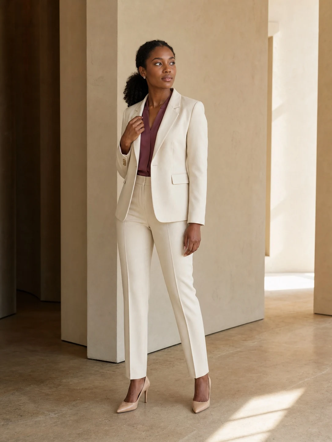 西装轻扶领口姿势示范